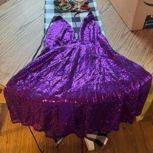 Purple Sequin Women's halter dress